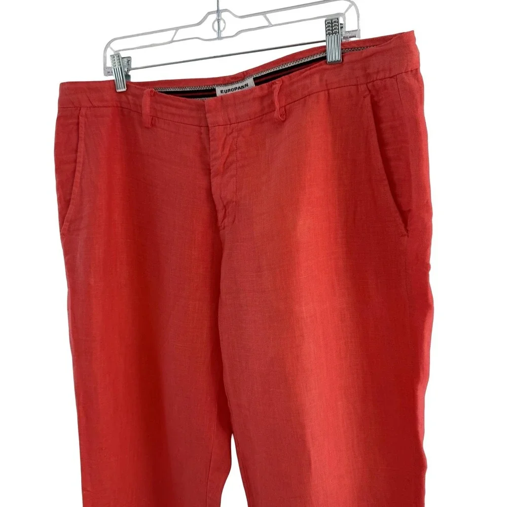 Europann Pants Mens Nantucket Red 40 x 28 100% Linen Chino Straight Lightweight